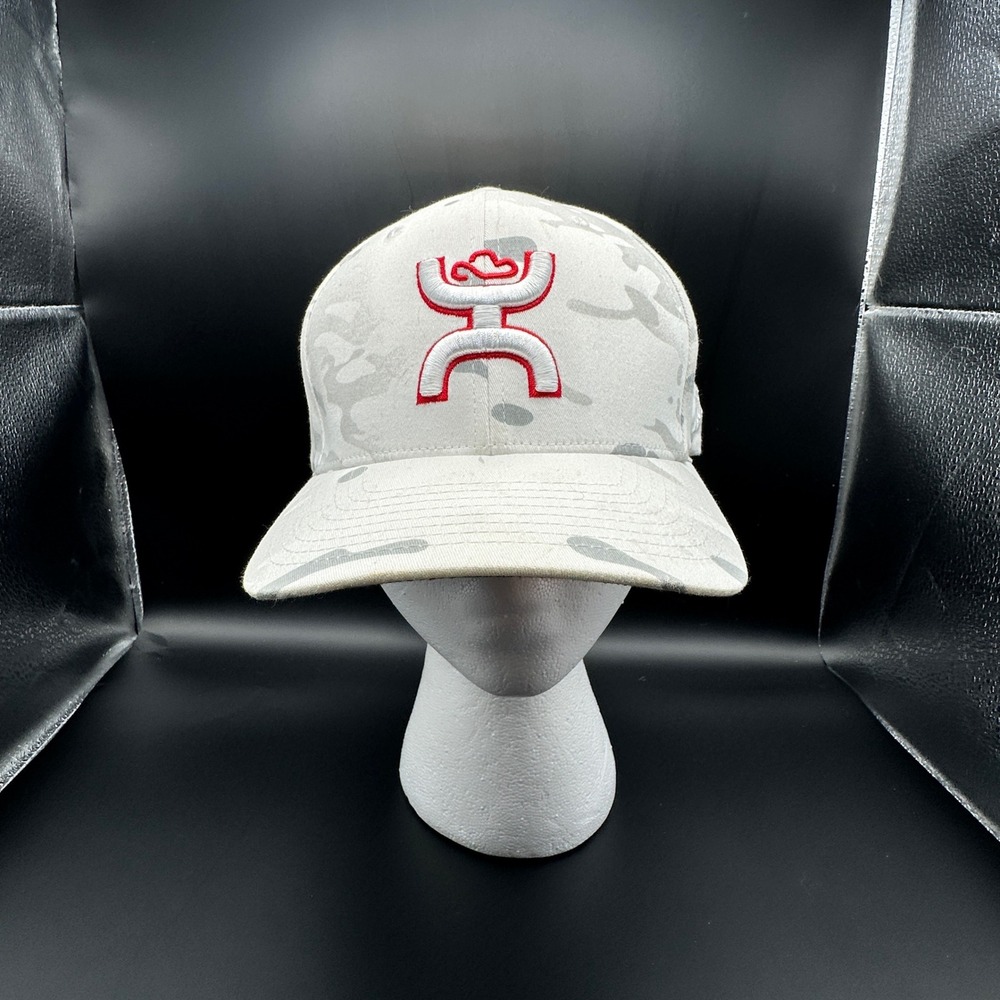 Hooey Camo American Flag Flexfit Hat White Red Embroidered Skull L-XL